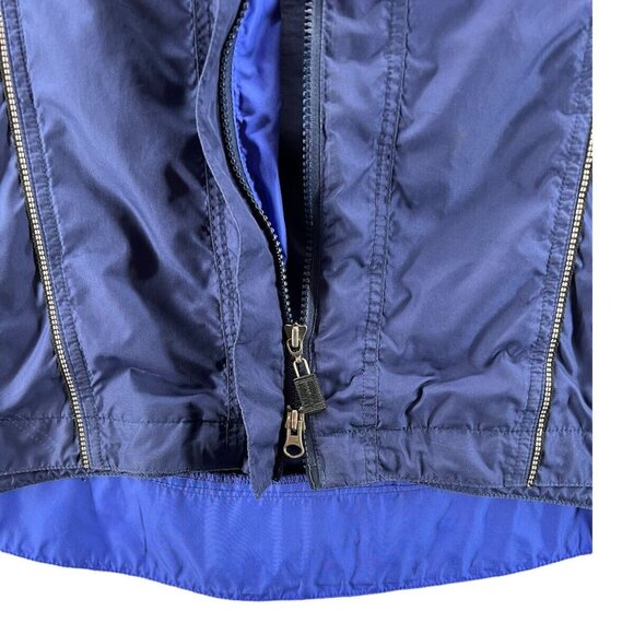 Vintage Womens XL Windbreaker Jacket Hi Lo Blue Multi Hide a Hood Moving Comfort - Picture 8 of 10